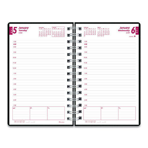 Brownline DuraFlex Daily Planner, 8 x 5, Black Cover, 12-Month (Jan to Dec): 2024