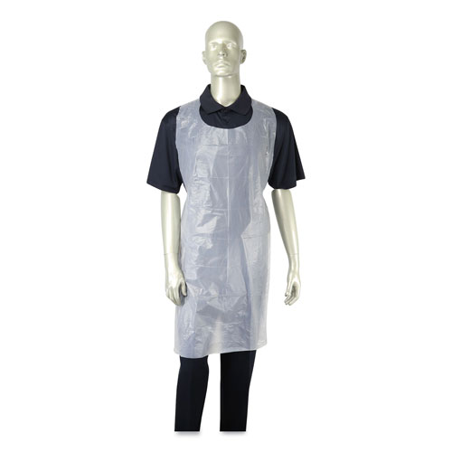 Royal   Poly Apron, White, 28 in. x 46 in., 100/Pack, One Size Fits All, 10 Pack/Carton