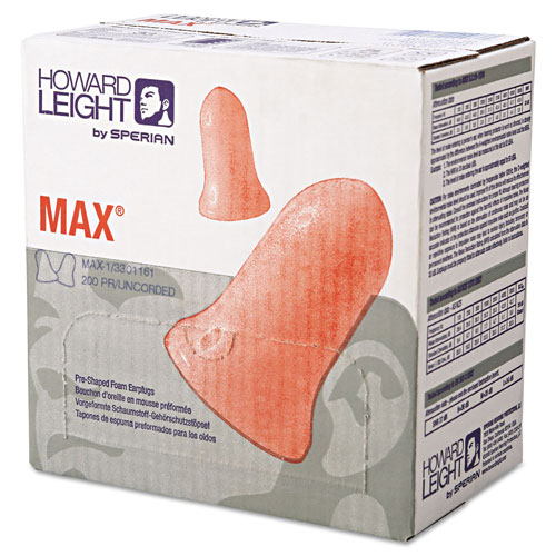 Howard Leight MAX-1 Single-Use Earplugs, Cordless, 33NRR, Coral, 200 Pairs