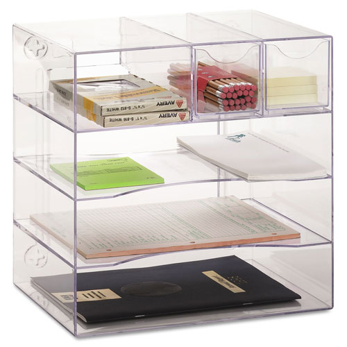 Rubbermaid Optimizers Four-Way Organizer with Drawers, Plastic, 10 x 13 1/4 x 13 1/4, Clear