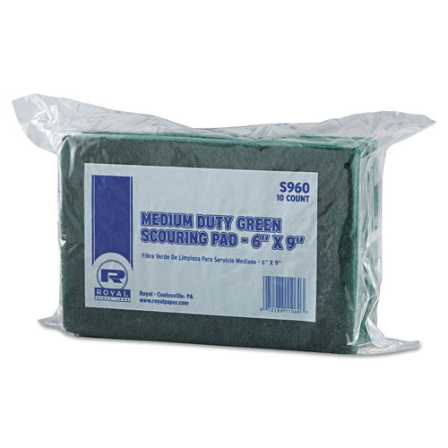 Royal   Medium-Duty Scouring Pad, 6 x 9, Green, 60/Carton