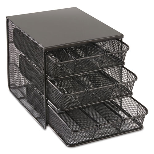 Safco 3 Drawer Hospitality Organizer, 7 Compartments, 11 1/2w x 8 1/4d x 8 1/4h, Bk
