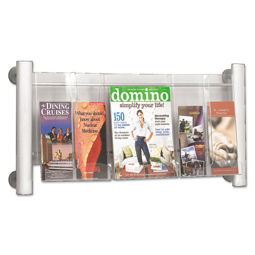 Safco Luxe Magazine Rack, 3 Compartments, 31.75w x 5d x 15.25h, Clear/Silver