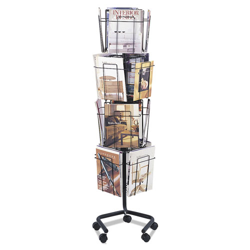 Safco Wire Rotary Display Racks, 16 Compartments, 15w x 15d x 60h, Charcoal