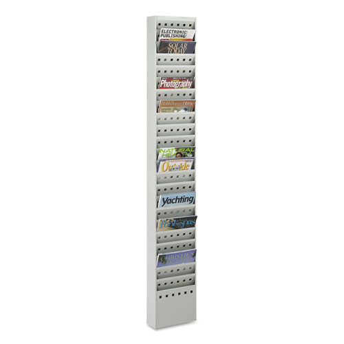 Safco Steel Magazine Rack, 23 Compartments, 10w x 4d x 65.5h, Gray