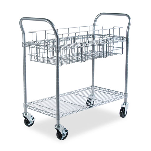 Safco Wire Mail Cart, 600-lb Capacity, 18.75w x 39d x 38.5h, Metallic Gray