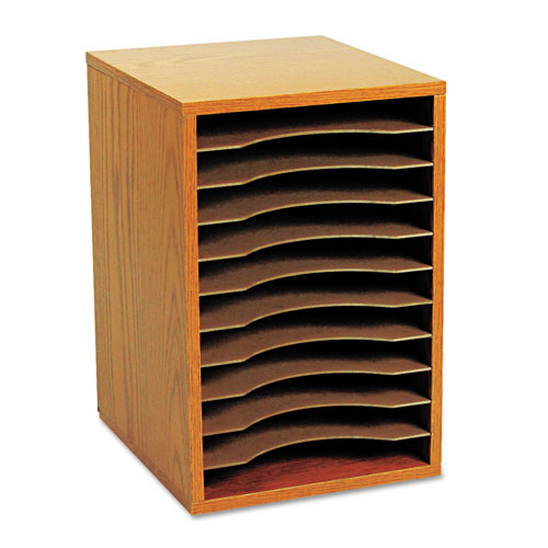 Safco Wood Vertical Desktop Sorter, 11 Sections 10 5/8 x 11 7/8 x 16, Medium Oak