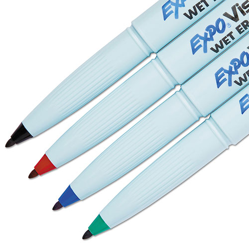 Expo® Vis-à-Vis Wet Erase Marker, Fine Bullet Tip, Assorted Colors, 4/Set