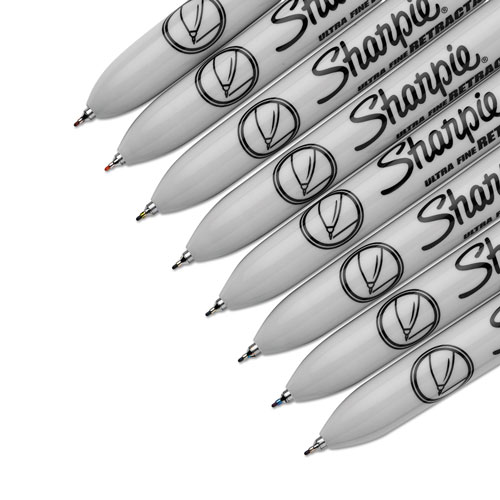 Sharpie® Retractable Permanent Marker, Extra-Fine Needle Tip, Assorted Colors, 8/Set