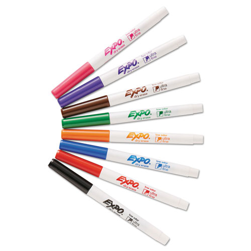 Expo® Low-Odor Dry-Erase Marker, Extra-Fine Needle Tip, Assorted Colors, 8/Set