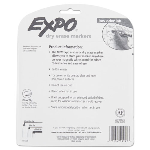 Expo® Magnetic Dry Erase Marker, Fine Bullet Tip, Assorted Colors, 8/Pack