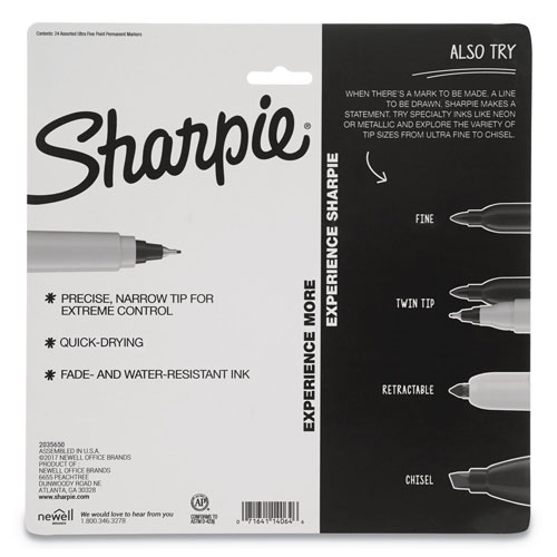 Sharpie® Cosmic Color Permanent Markers, Extra-Fine Needle Tip, Assorted Colors, 24/Pack