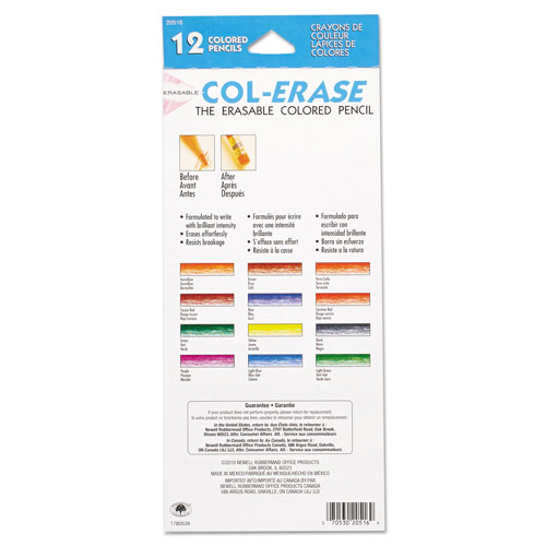 Prismacolor Col-Erase Pencil with Eraser, 0.7 mm, 2B (#1), Assorted Lead/Barrel Colors, Dozen