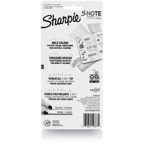 Sharpie® S-Note Marker - Chisel Marker Point Style - Multi - 6 / Pack