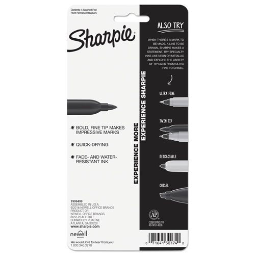Sharpie® Fine Tip Permanent Marker, Assorted Colors, 4/Set