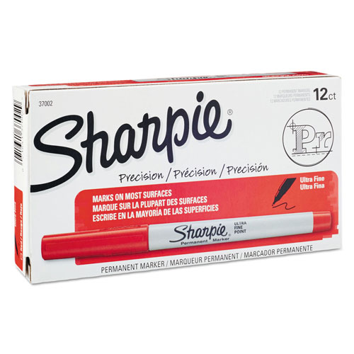 Sharpie® Ultra Fine Tip Permanent Marker, Extra-Fine Needle Tip, Red, Dozen