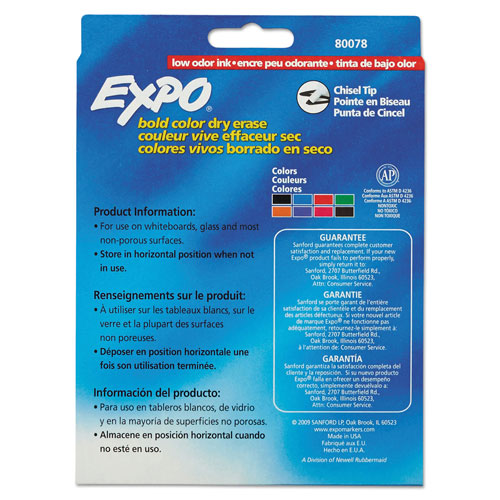 Expo® Low-Odor Dry-Erase Marker, Broad Chisel Tip, Assorted Colors, 8/Set