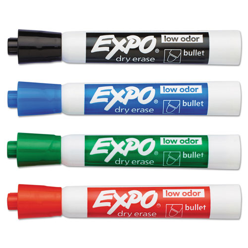 Expo® Low-Odor Dry-Erase Marker, Medium Bullet Tip, Assorted Colors, 4/Set
