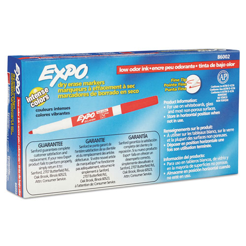 Expo® Low-Odor Dry-Erase Marker, Fine Bullet Tip, Red, Dozen