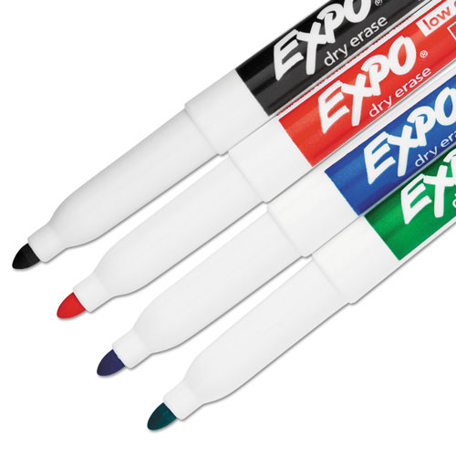 Expo® Low-Odor Dry-Erase Marker, Fine Bullet Tip, Assorted Colors, 4/Set