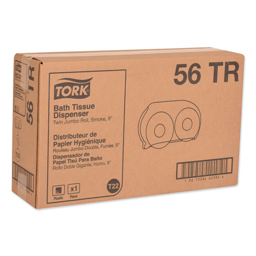 Tork Twin Jumbo Roll Bath Tissue Dispenser, 19.29 x 5.51 x 11.83, Smoke/Gray