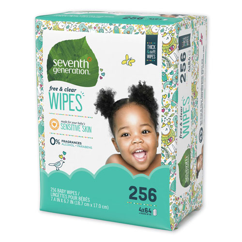 Seventh Generation Free & Clear Baby Wipes, Refill, Unscented, White, 256 Wipes per Pack, 3 Packs per Case, 768 Wipes Total