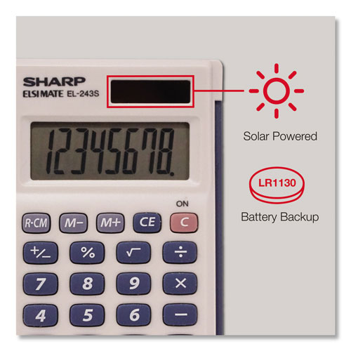 Sharp EL-243SB Solar Pocket Calculator, 8-Digit LCD
