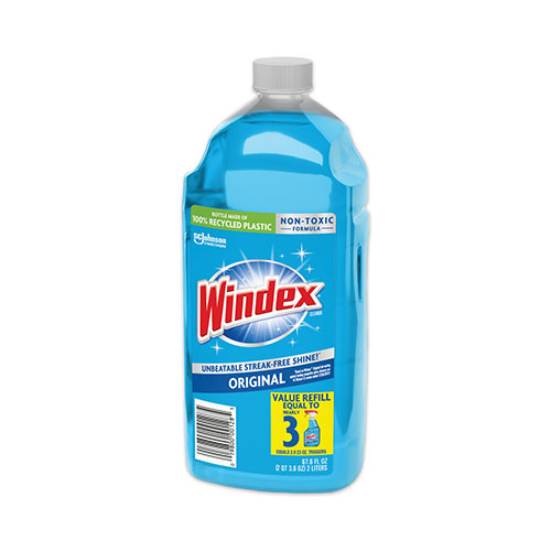 Windex Glass Cleaner with Ammonia-D, 67.6oz Refill, Unscented, 6/Carton