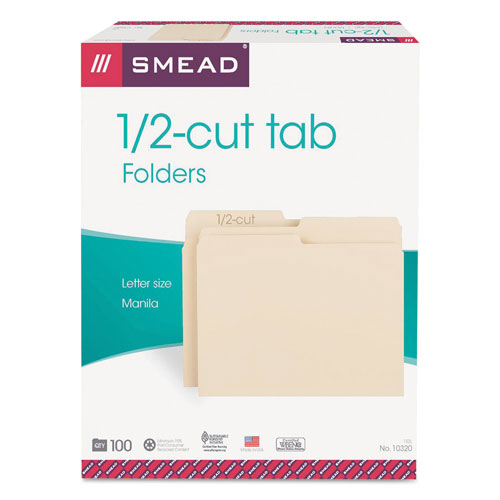 Smead Manila File Folders, 1/2-Cut Tabs, Letter Size, 100/Box