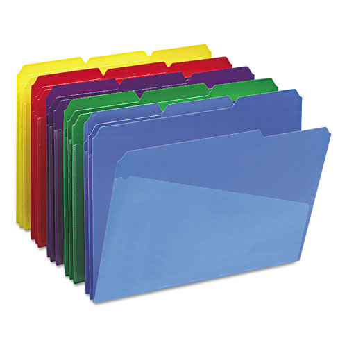 Smead Poly Colored File Folders with Slash Pocket, 1/3-Cut Tabs, Letter Size, Assorted, 30/Box