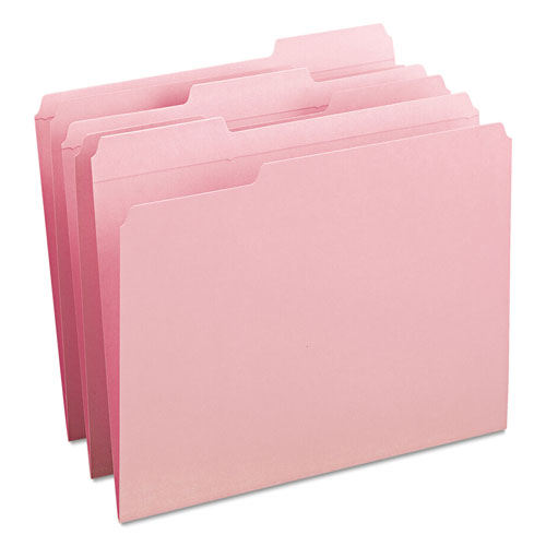 Smead Reinforced Top Tab Colored File Folders, 1/3-Cut Tabs, Letter Size, Pink, 100/Box