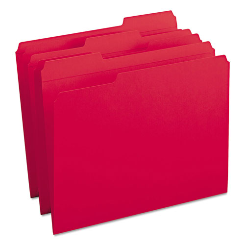 Smead Reinforced Top Tab Colored File Folders, 1/3-Cut Tabs, Letter Size, Red, 100/Box