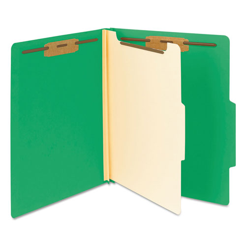 Smead Colored Top Tab Classification Folders, 1 Divider, Letter Size, Green, 10/Box