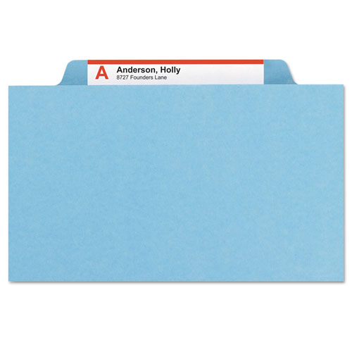 Smead Four-Section Pressboard Top Tab Classification Folders with SafeSHIELD Fasteners, 1 Divider, Letter Size, Blue, 10/Box