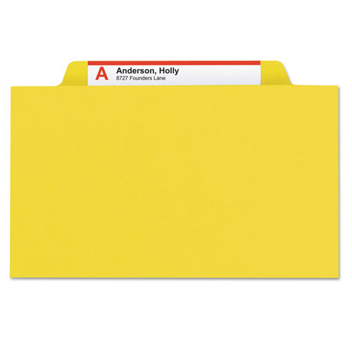 Smead Four-Section Pressboard Top Tab Classification Folders with SafeSHIELD Fasteners, 1 Divider, Letter Size, Yellow, 10/Box