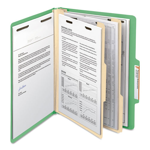 Smead Colored Top Tab Classification Folders, 2 Dividers, Letter Size, Green, 10/Box