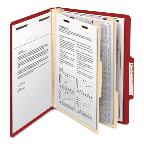 Smead Colored Top Tab Classification Folders, 2 Dividers, Letter Size, Red, 10/Box
