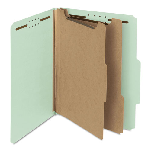 Smead 100% Recycled Pressboard Classification Folders, 2 Dividers, Letter Size, Gray-Green, 10/Box
