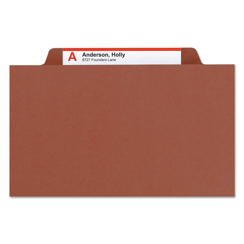 Smead 100% Recycled Pressboard Classification Folders, 2 Dividers, Letter Size, Red, 10/Box