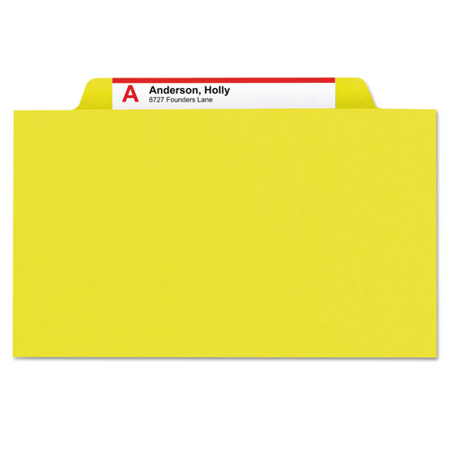Smead Six-Section Pressboard Top Tab Classification Folders with SafeSHIELD Fasteners, 2 Dividers, Letter Size, Yellow, 10/Box