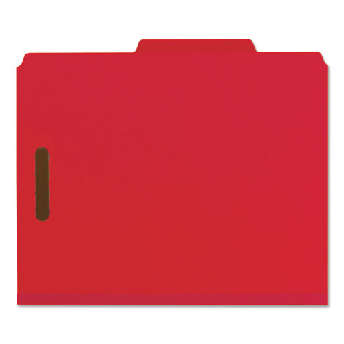 Smead 100% Recycled Pressboard Classification Folders, 2 Dividers, Letter Size, Bright Red, 10/Box