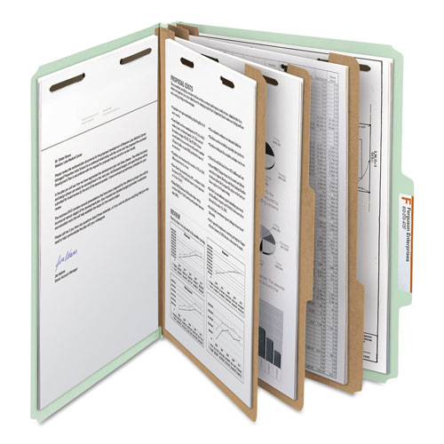 Smead 100% Recycled Pressboard Classification Folders, 3 Dividers, Letter Size, Gray-Green, 10/Box