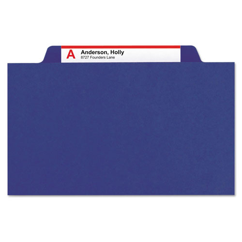 Smead Eight-Section Pressboard Top Tab Classification Folders with SafeSHIELD Fasteners, 3 Dividers, Letter Size, Dark Blue, 10/Box
