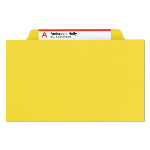 Smead Eight-Section Pressboard Top Tab Classification Folders with SafeSHIELD Fasteners, 3 Dividers, Letter Size, Yellow, 10/Box