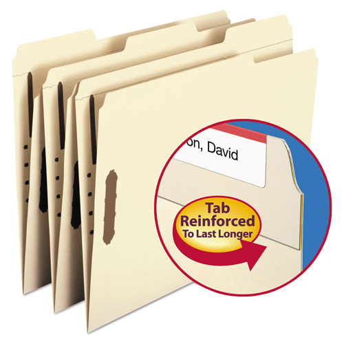 Smead Top Tab 2-Fastener Folders, 1/3-Cut Tabs, Letter Size, 11 pt. Manila, 50/Box