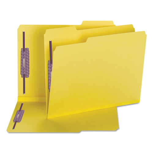Smead Colored Pressboard Folders with Two SafeSHIELD Coated Fasteners, 1/3-Cut Tabs, Letter Size, Yellow, 25/Box