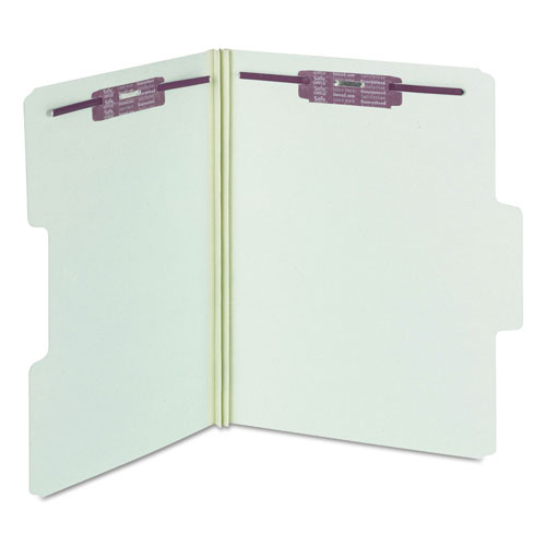 Smead SuperTab Pressboard 2-Fastener Folders with Two SafeSHIELD Coated Fasteners, 1/3-Cut Tabs, Letter Size, Gray-Green, 25/Box