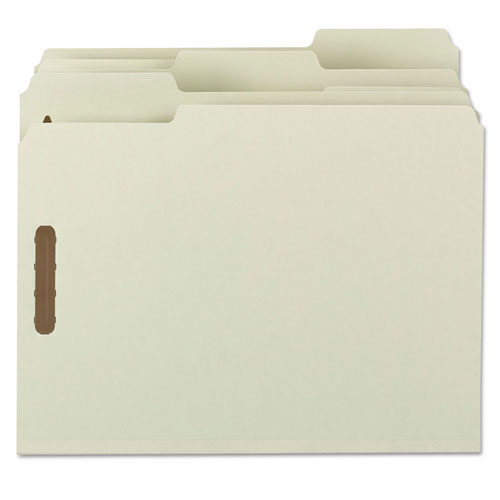 Smead 100% Recycled Pressboard Fastener Folders, Letter Size, Gray-Green, 25/Box