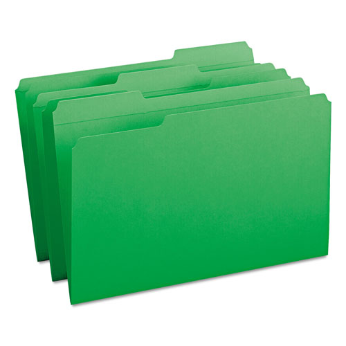 Smead Reinforced Top Tab Colored File Folders, 1/3-Cut Tabs, Legal Size, Green, 100/Box