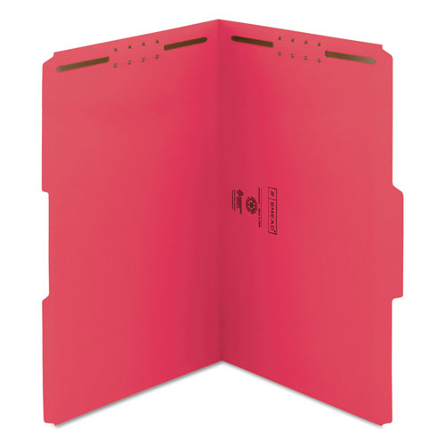 Smead Top Tab Colored 2-Fastener Folders, 1/3-Cut Tabs, Legal Size, Red, 50/Box